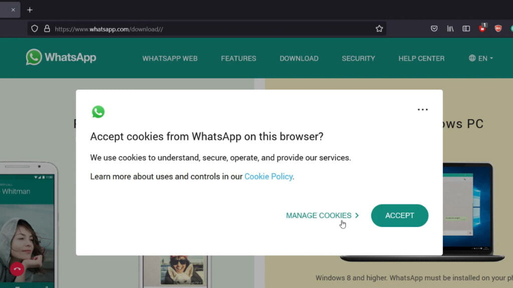Accept WhatsApp cookies
