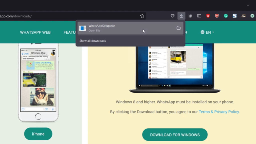 Run WhatsAppSetup.exe file