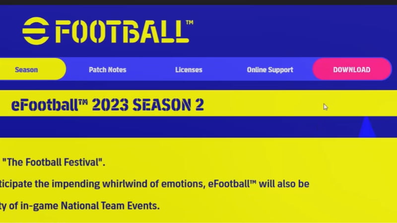 eFootball 2023 download page