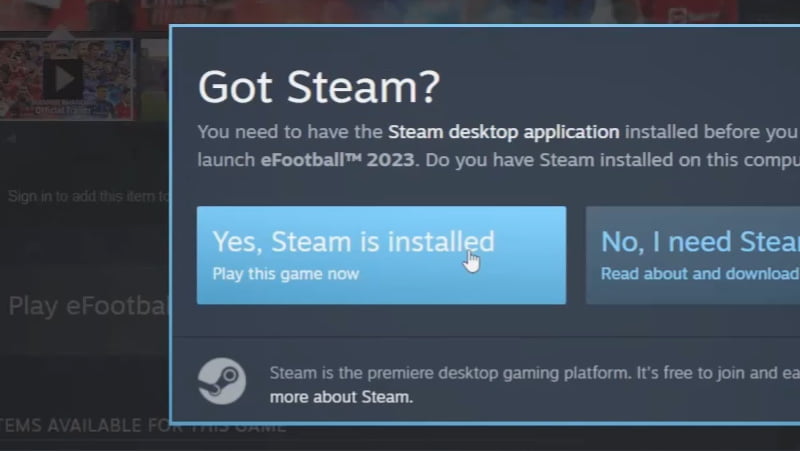 eFootball 2023 open with Steam
