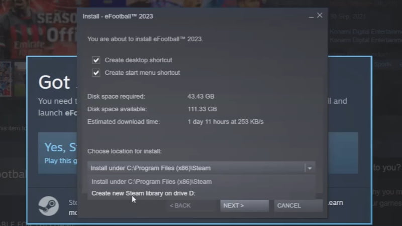 eFootball 2023 installation folder