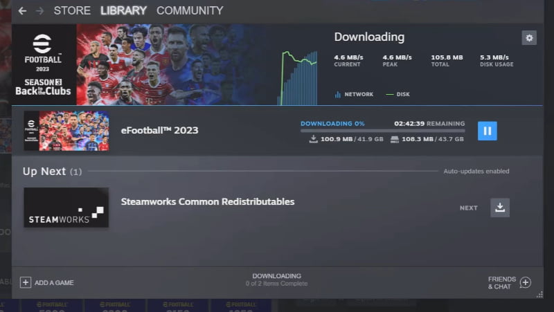 eFootball 2023 downloading on Steam