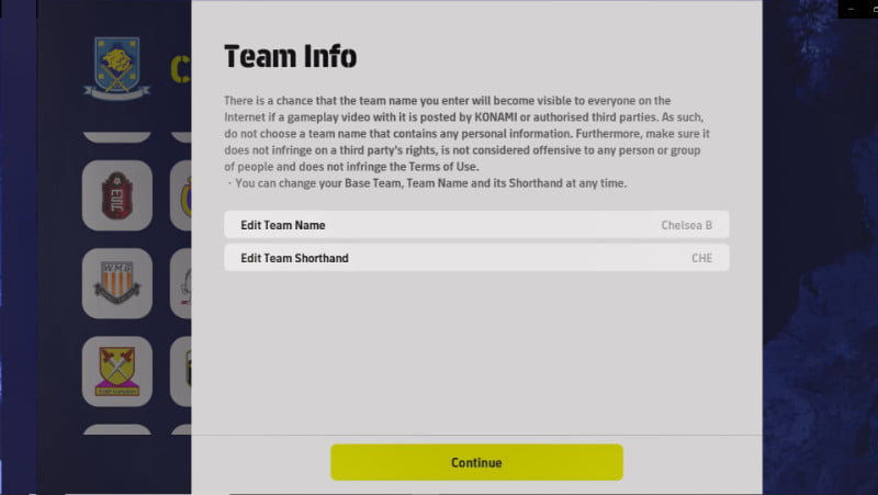 eFootball 2023 edit team's name