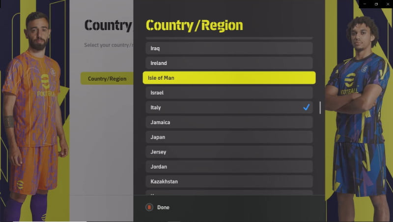 eFootball 2023 country/region