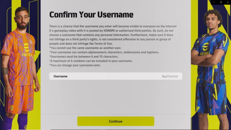 eFootball 2023 edit confirm username