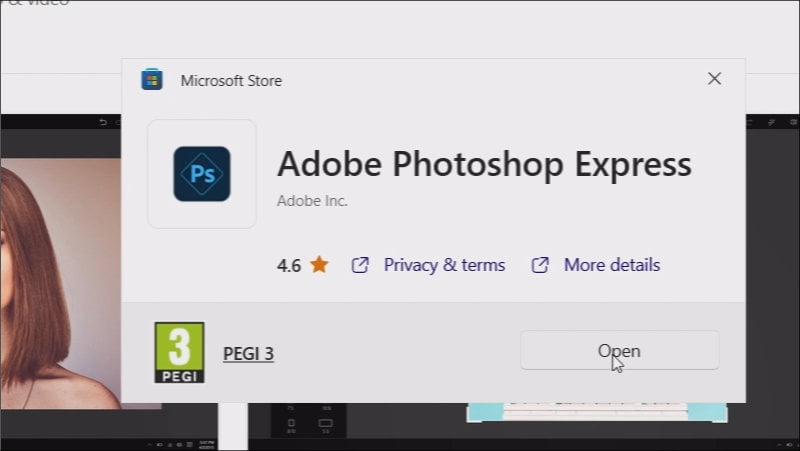3.1-Click Open to launch Free Photoshop Express