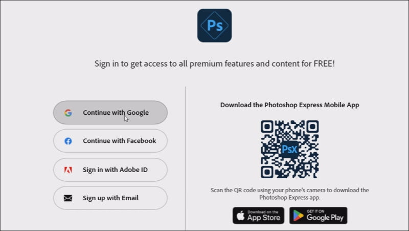 4.1-Sign in to Free Photoshop Express