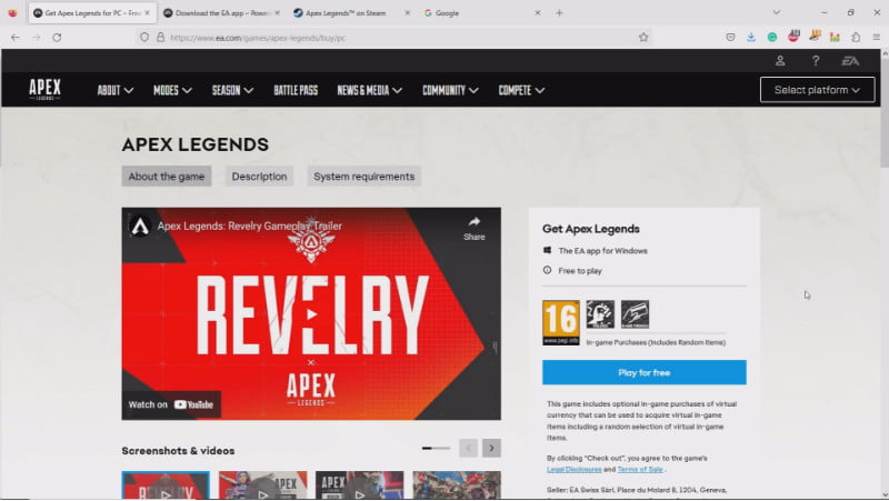 1.1-Visit Apex Legends website