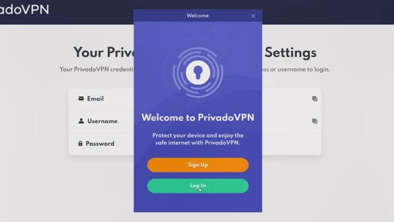 4.1-Log into Free PrivadoVPN