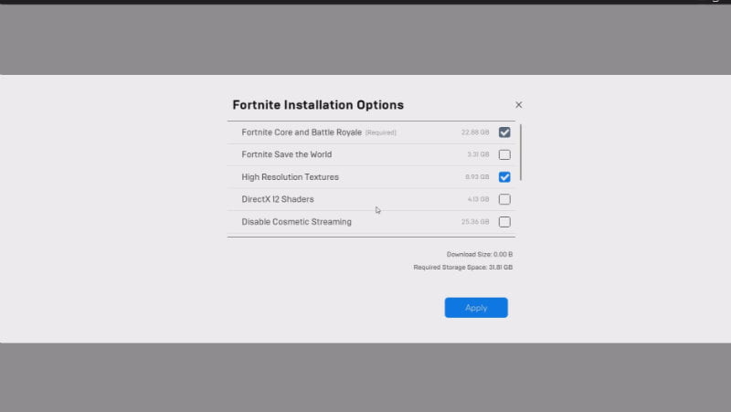 4.10 Fortnite installation options