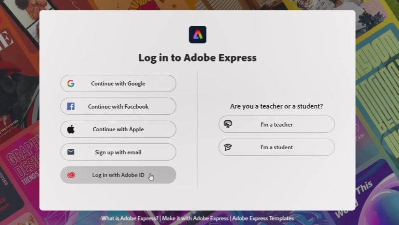 Log in to Adobe Express