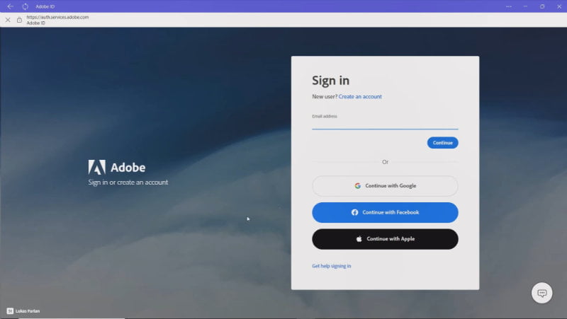 Sign in with Adobe ID