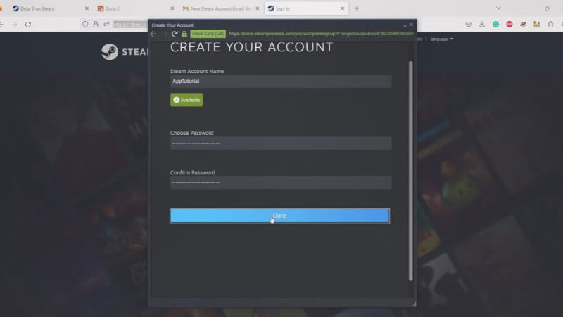 3.9 Create Steam account name + password