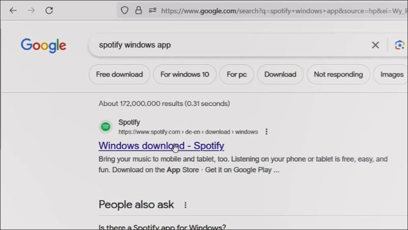Search Spotify download app on Google