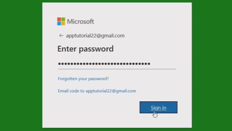 c) Enter your Microsoft password