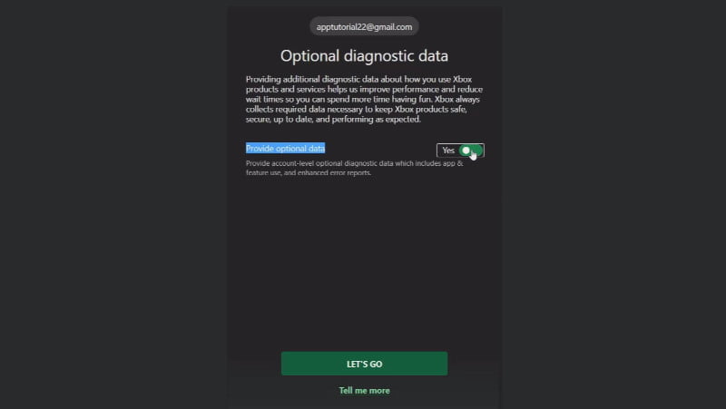 f) Accept to share your data for diagnostic