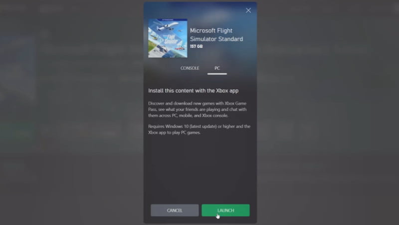 b) Select PC and click Launch