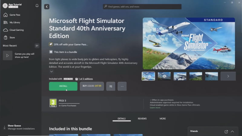 a) Click INSTALL within the Xbox app