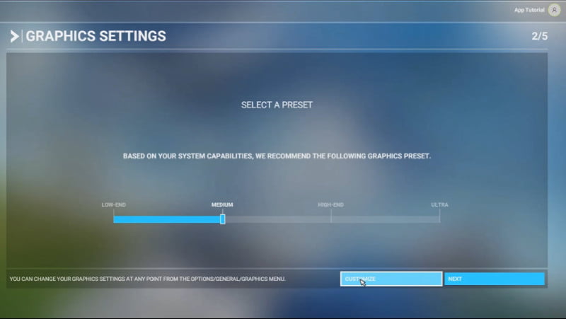a) Select a graphics preset