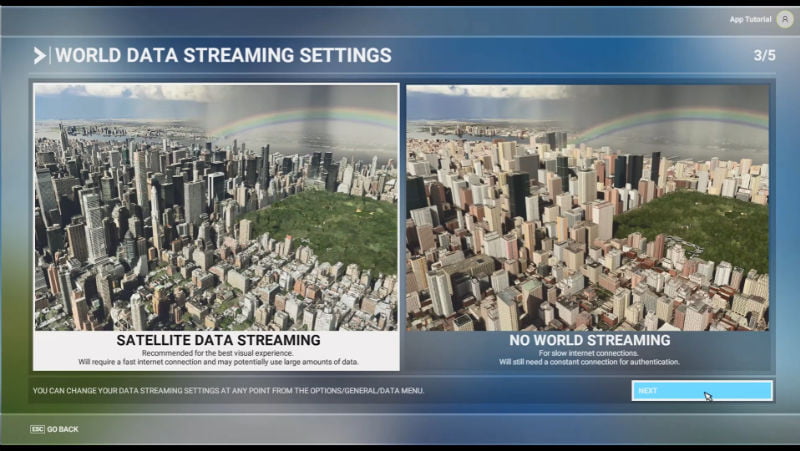 a) World data streaming settings