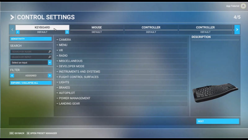 b) Set the keyboard controls