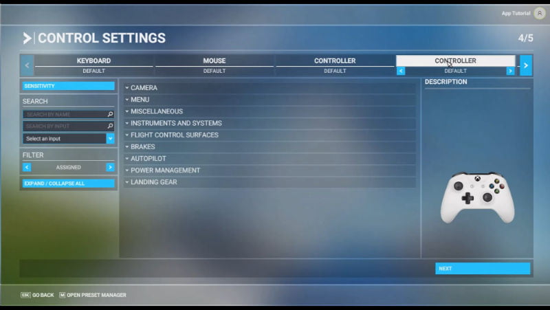d) Set the gamepad controls
